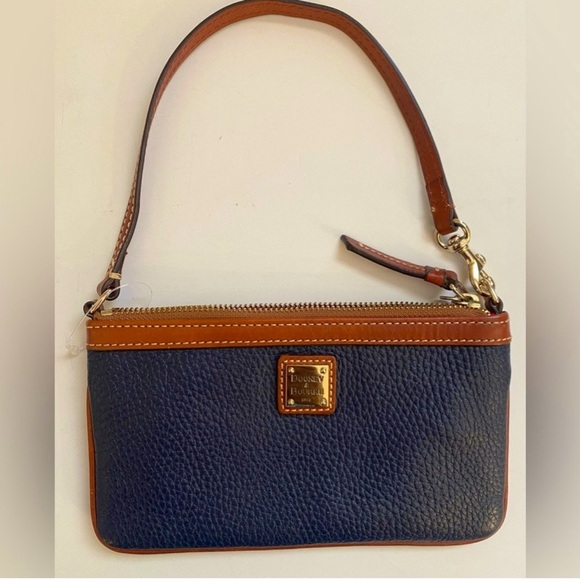 Dooney & Bourke Navy and Brown Pebbled Wristlet - Picture 2 of 6